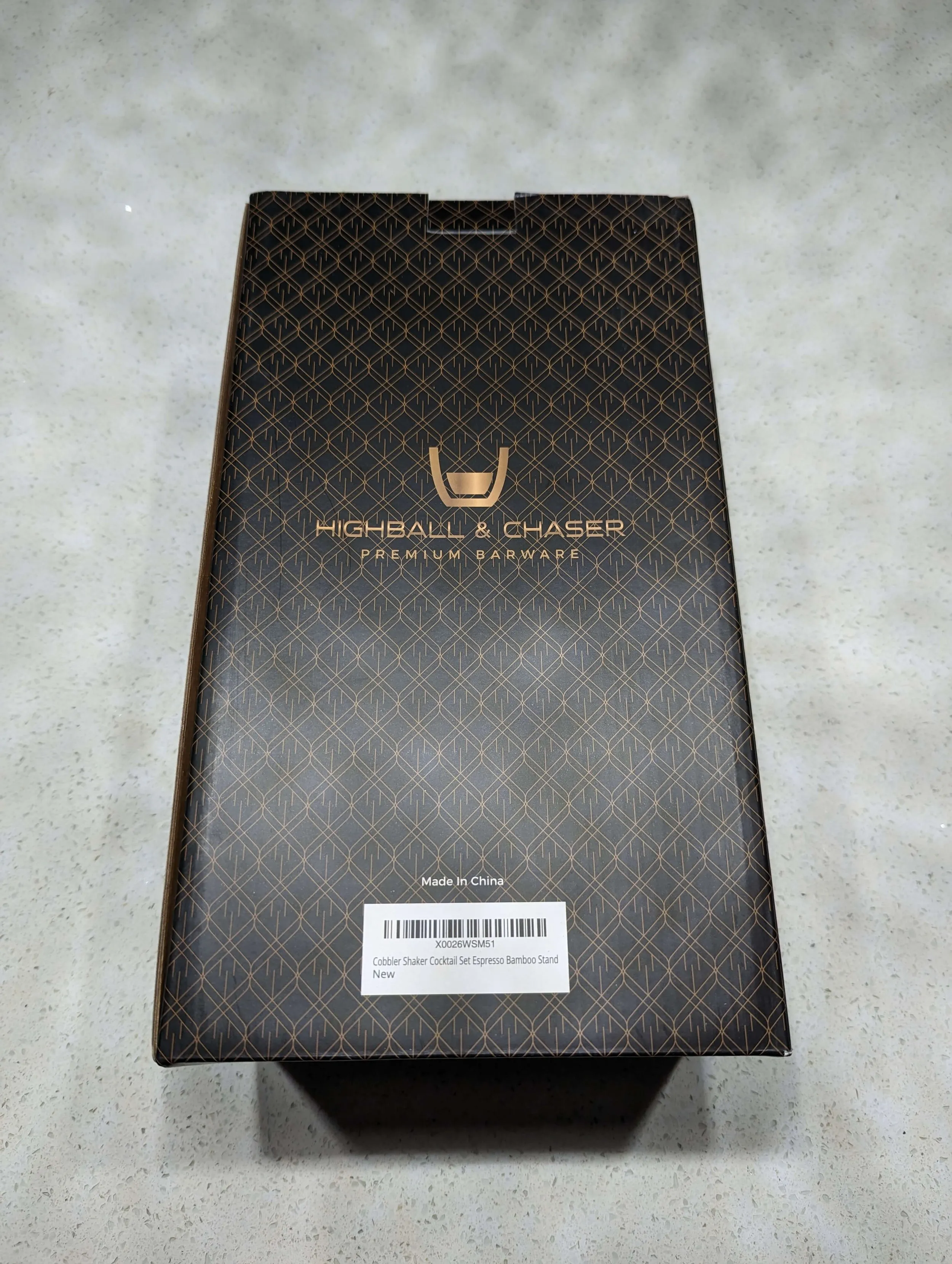 Highball & Chaser bartender set in its original patterned box.