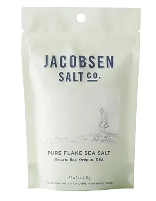 Pouch of Jacobsen Salt Co. pure flake sea salt.
